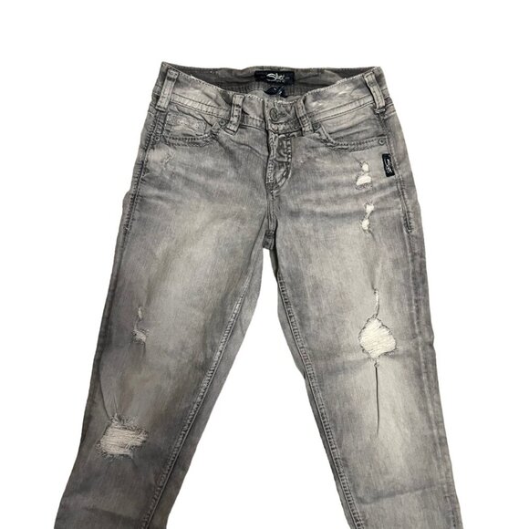Silver Brand Gray Distressed Elyse Skinny Crop Jeans Waist 25 - Picture 11 of 13